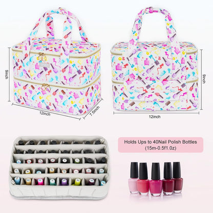 Nail Polish Organizer,Double-Layer Nail Organizers and Storage,Nail Polish Carrying Case for 40 Bottles (15ml-0.5 fl.oz) and Nail Lamp,Portable Nail Polish Holder for Nail Supplies,Mint Green