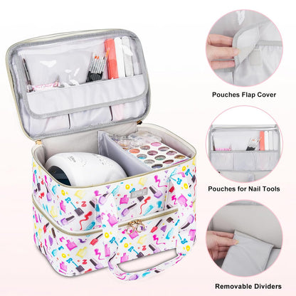 Nail Polish Organizer,Double-Layer Nail Organizers and Storage,Nail Polish Carrying Case for 40 Bottles (15ml-0.5 fl.oz) and Nail Lamp,Portable Nail Polish Holder for Nail Supplies,Mint Green