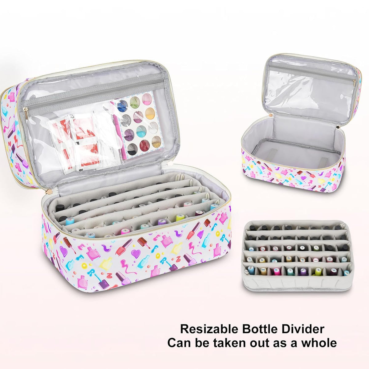 Nail Polish Organizer,Double-Layer Nail Organizers and Storage,Nail Polish Carrying Case for 40 Bottles (15ml-0.5 fl.oz) and Nail Lamp,Portable Nail Polish Holder for Nail Supplies,Mint Green