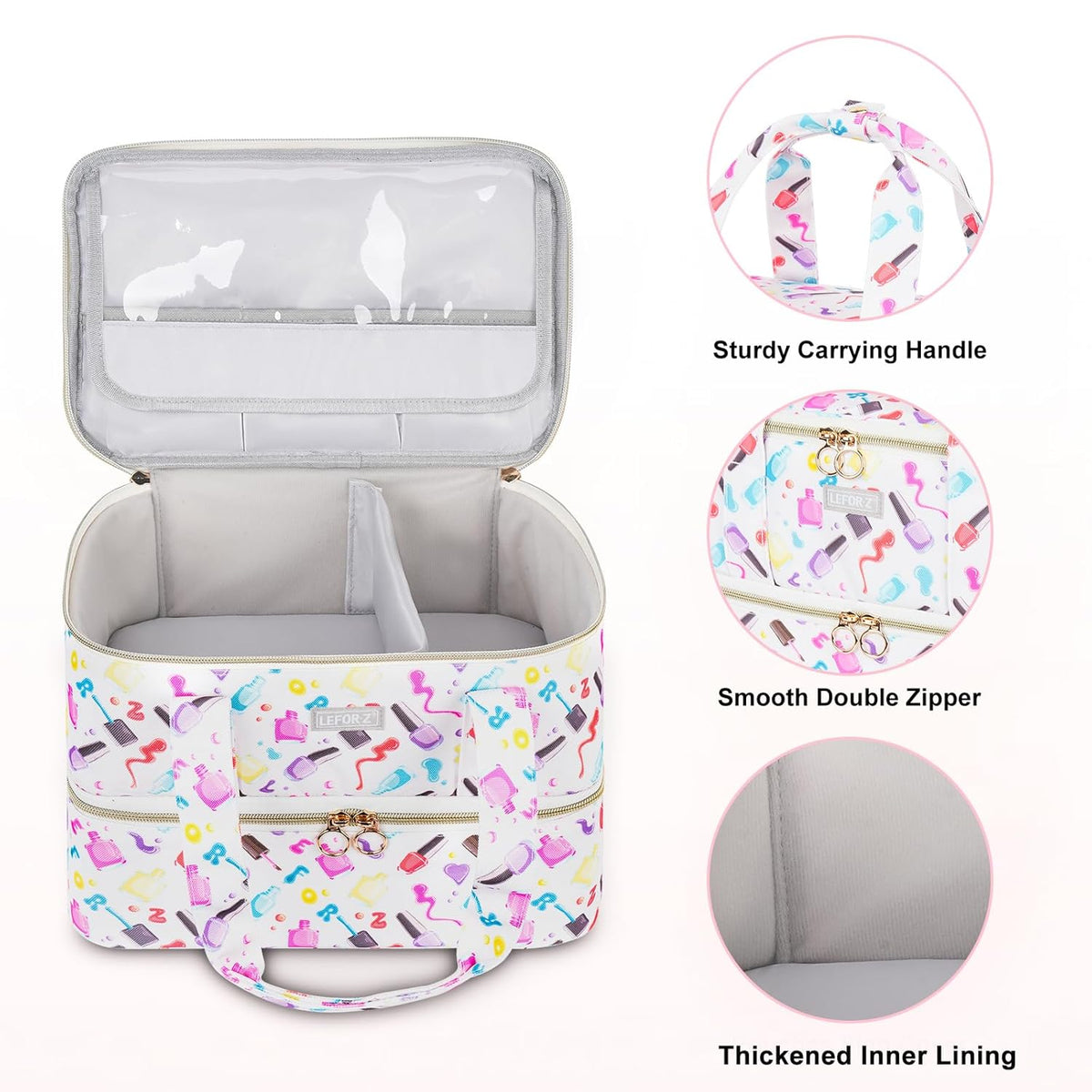 Nail Polish Organizer,Double-Layer Nail Organizers and Storage,Nail Polish Carrying Case for 40 Bottles (15ml-0.5 fl.oz) and Nail Lamp,Portable Nail Polish Holder for Nail Supplies,Mint Green