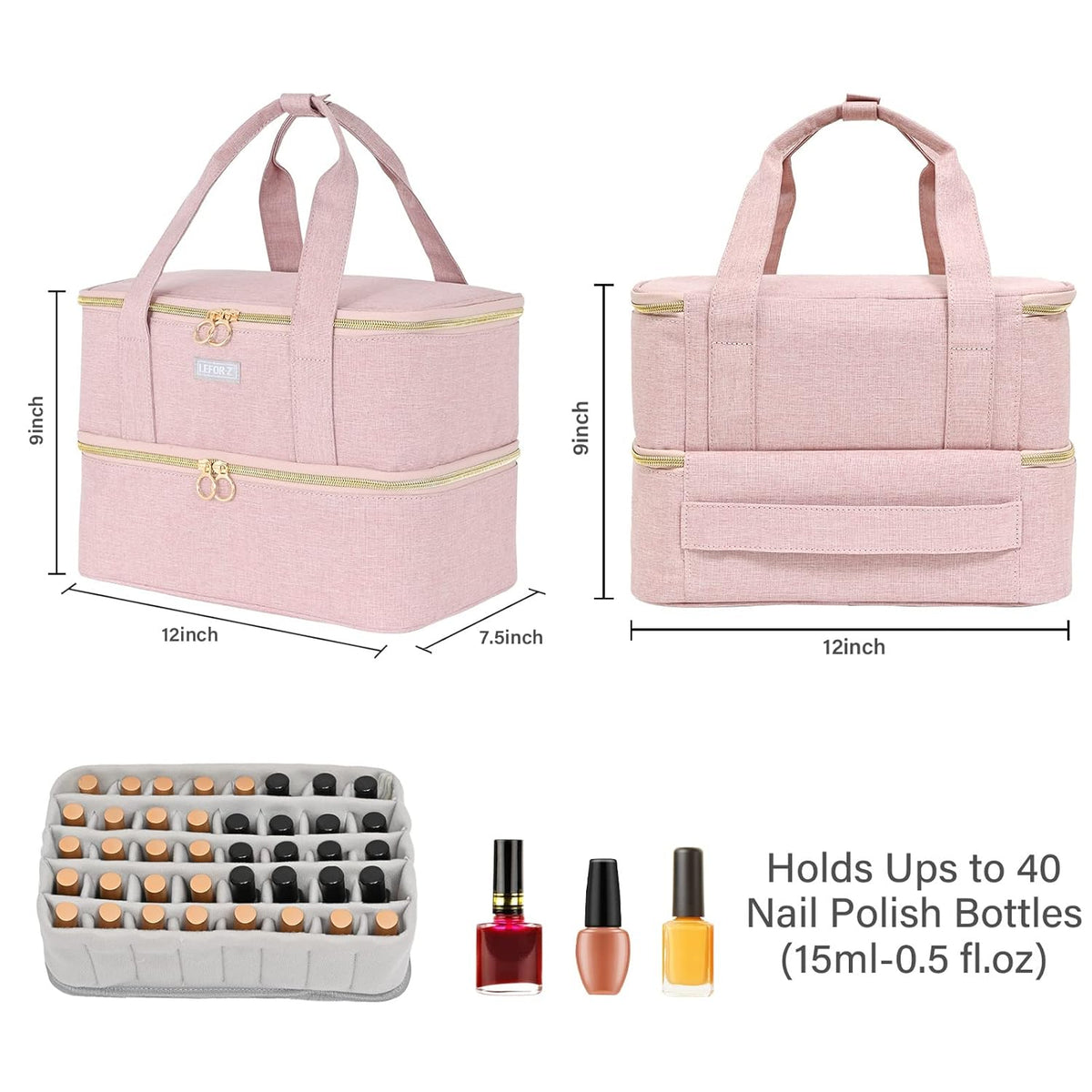 Nail Polish Organizer,Double-Layer Nail Organizers and Storage,Nail Polish Carrying Case for 40 Bottles (15ml-0.5 fl.oz) and Nail Lamp,Portable Nail Polish Holder for Nail Supplies,Mint Green