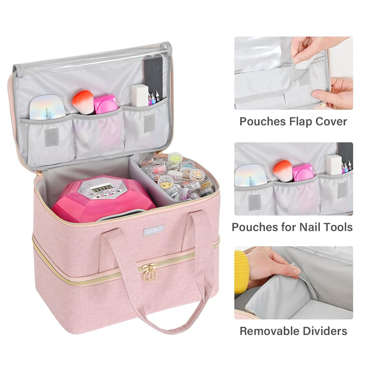 Nail Polish Organizer,Double-Layer Nail Organizers and Storage,Nail Polish Carrying Case for 40 Bottles (15ml-0.5 fl.oz) and Nail Lamp,Portable Nail Polish Holder for Nail Supplies,Mint Green