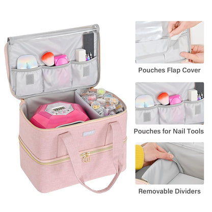 Nail Polish Organizer,Double-Layer Nail Organizers and Storage,Nail Polish Carrying Case for 40 Bottles (15ml-0.5 fl.oz) and Nail Lamp,Portable Nail Polish Holder for Nail Supplies,Mint Green