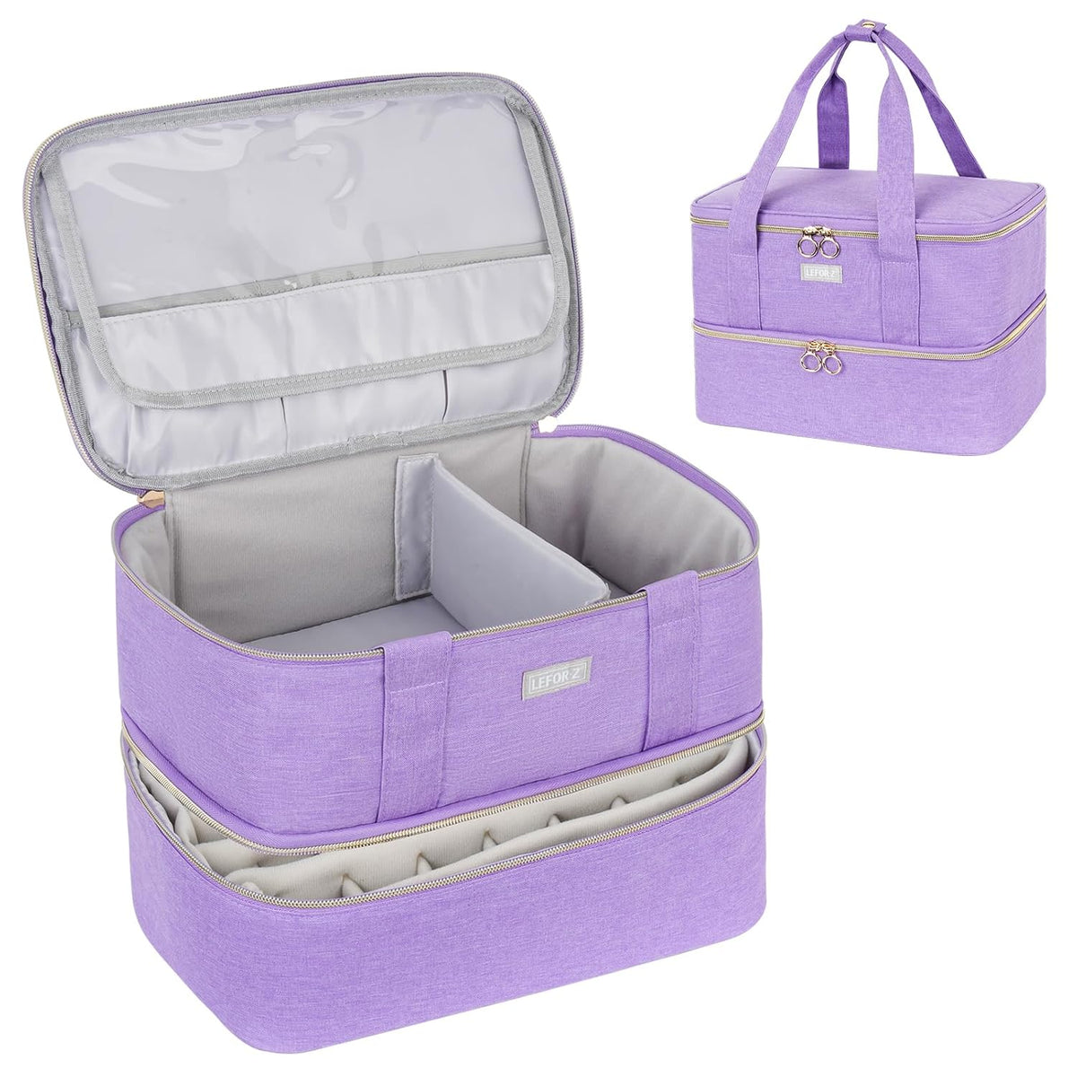 Nail Polish Organizer,Double-Layer Nail Organizers and Storage,Nail Polish Carrying Case for 40 Bottles (15ml-0.5 fl.oz) and Nail Lamp,Portable Nail Polish Holder for Nail Supplies,Mint Green