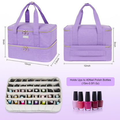 Nail Polish Organizer,Double-Layer Nail Organizers and Storage,Nail Polish Carrying Case for 40 Bottles (15ml-0.5 fl.oz) and Nail Lamp,Portable Nail Polish Holder for Nail Supplies,Mint Green