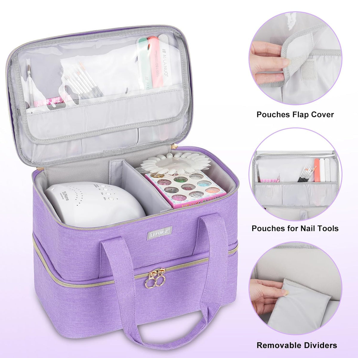 Nail Polish Organizer,Double-Layer Nail Organizers and Storage,Nail Polish Carrying Case for 40 Bottles (15ml-0.5 fl.oz) and Nail Lamp,Portable Nail Polish Holder for Nail Supplies,Mint Green