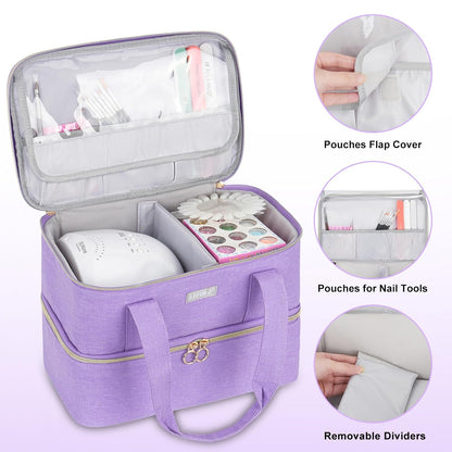 Nail Polish Organizer,Double-Layer Nail Organizers and Storage,Nail Polish Carrying Case for 40 Bottles (15ml-0.5 fl.oz) and Nail Lamp,Portable Nail Polish Holder for Nail Supplies,Mint Green
