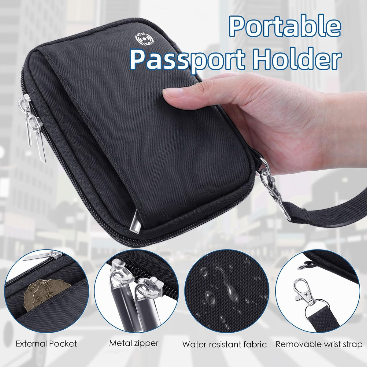 Passport Holder for Travel - RFID Blocking Travel Wallet Essentials Organizer with Card Slots & Zipper Pocket (Women/Men)