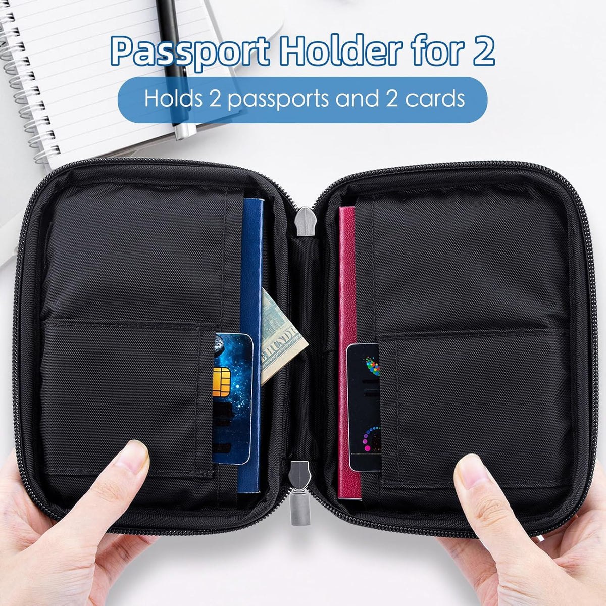Passport Holder for Travel - RFID Blocking Travel Wallet Essentials Organizer with Card Slots & Zipper Pocket (Women/Men)