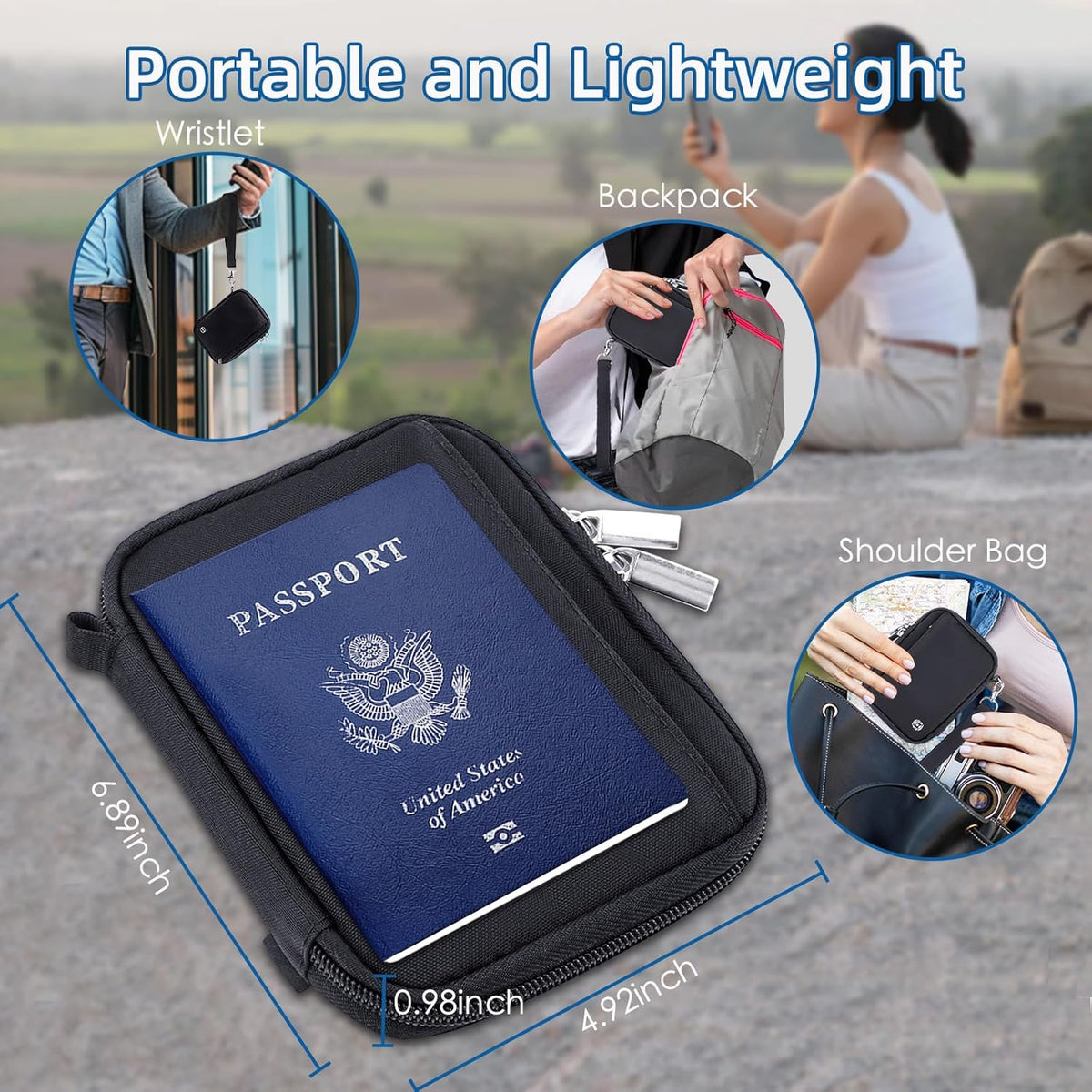 Passport Holder for Travel - RFID Blocking Travel Wallet Essentials Organizer with Card Slots & Zipper Pocket (Women/Men)