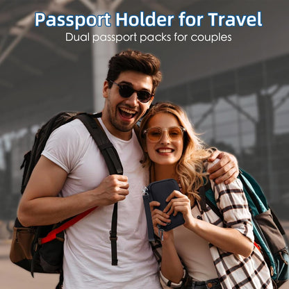 Passport Holder for Travel - RFID Blocking Travel Wallet Essentials Organizer with Card Slots & Zipper Pocket (Women/Men)