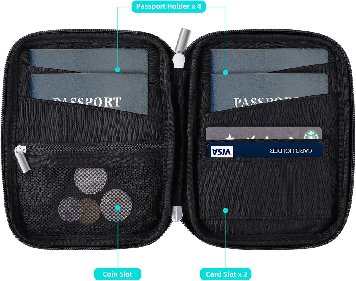 Passport Holder for Travel - RFID Blocking Travel Wallet Essentials Organizer with Card Slots & Zipper Pocket (Women/Men)