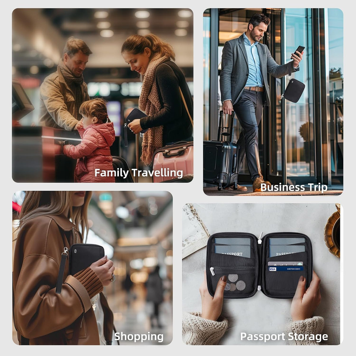 Passport Holder for Travel - RFID Blocking Travel Wallet Essentials Organizer with Card Slots & Zipper Pocket (Women/Men)