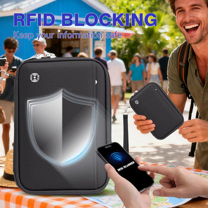 Passport Holder for Travel - RFID Blocking Travel Wallet Essentials Organizer with Card Slots & Zipper Pocket (Women/Men)
