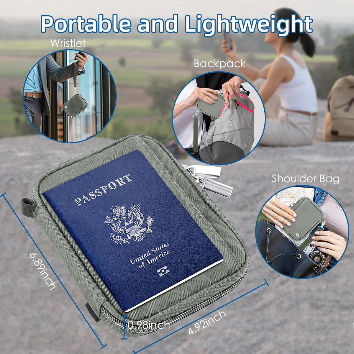 Passport Holder for Travel - RFID Blocking Travel Wallet Essentials Organizer with Card Slots & Zipper Pocket (Women/Men)