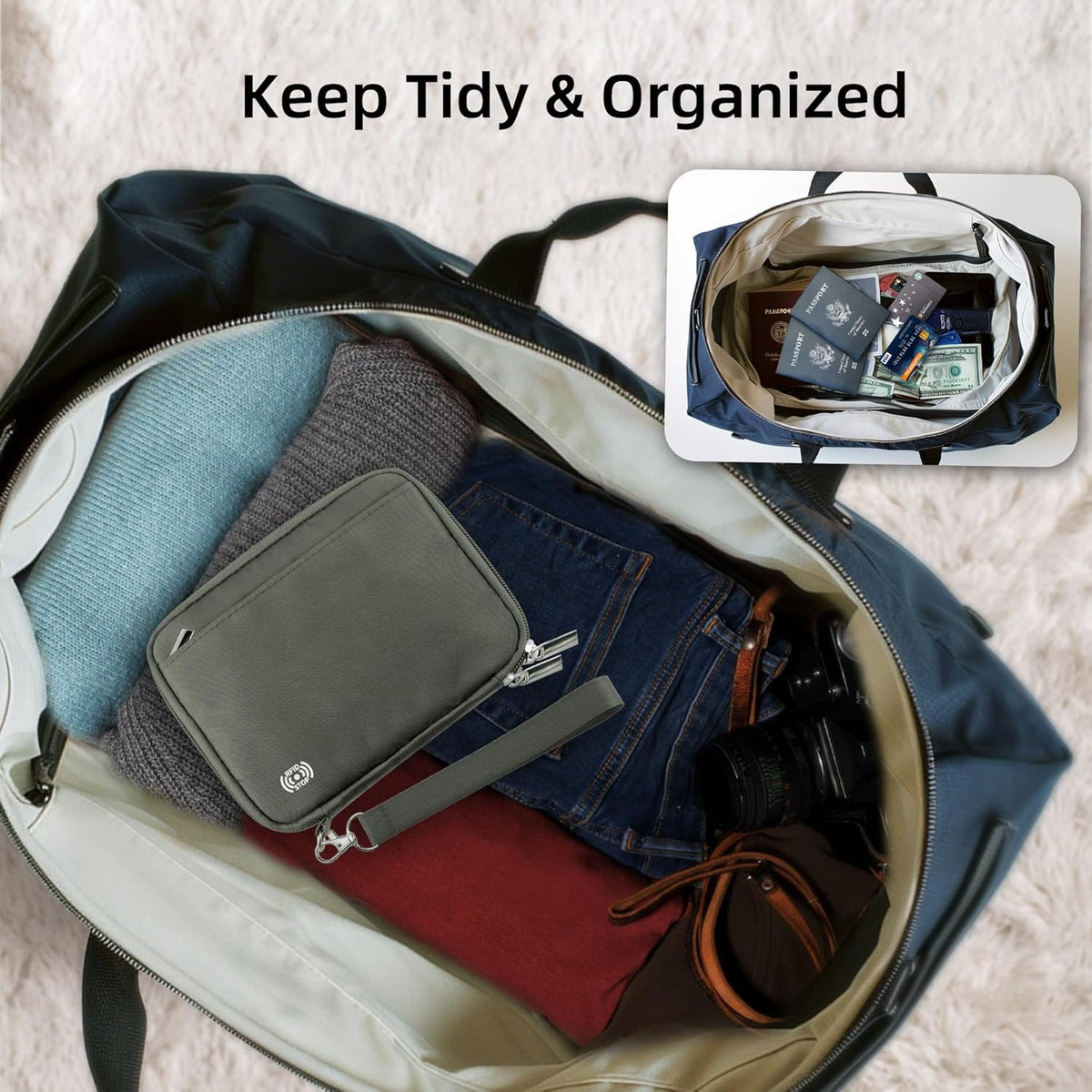 Passport Holder for Travel - RFID Blocking Travel Wallet Essentials Organizer with Card Slots & Zipper Pocket (Women/Men)