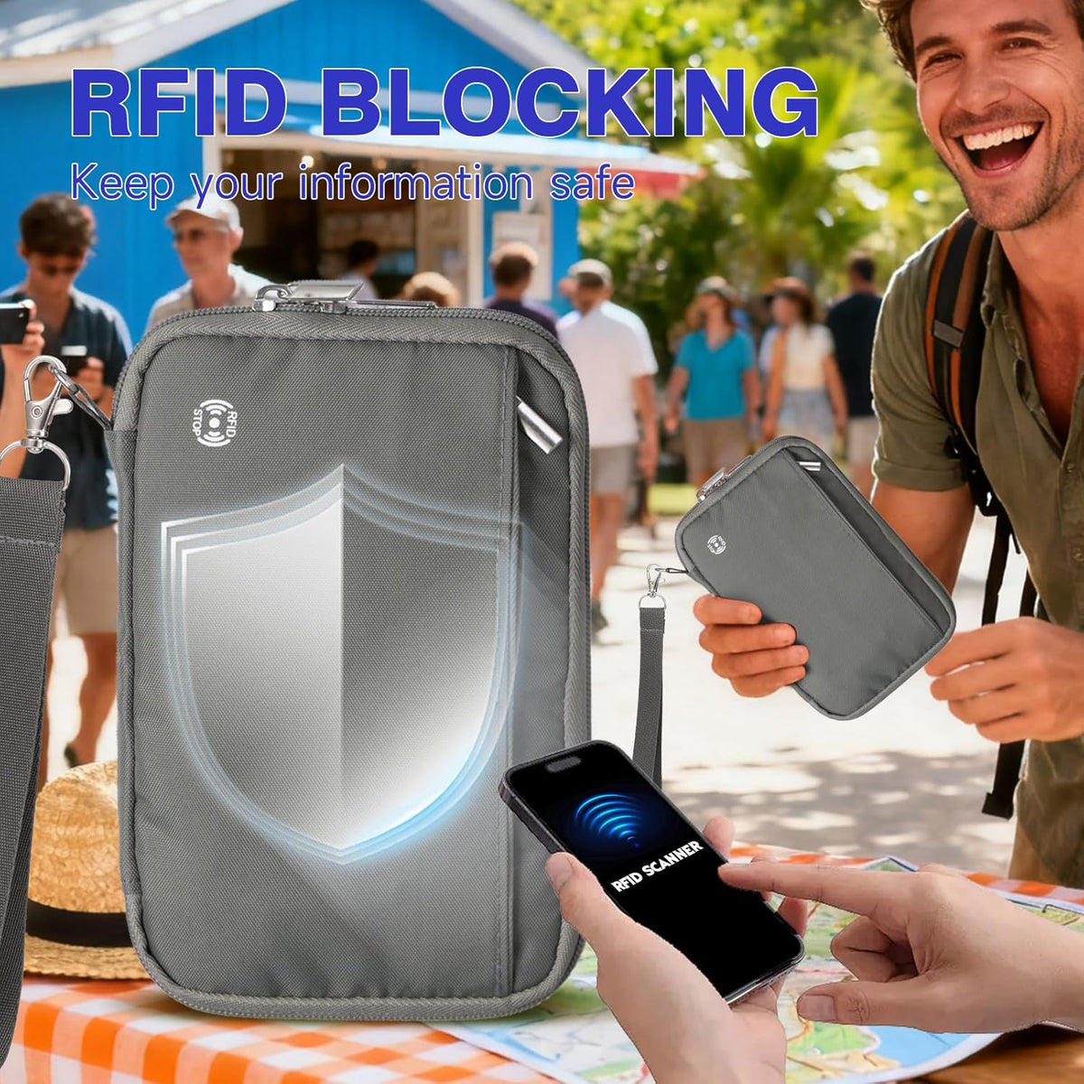 Passport Holder for Travel - RFID Blocking Travel Wallet Essentials Organizer with Card Slots & Zipper Pocket (Women/Men)