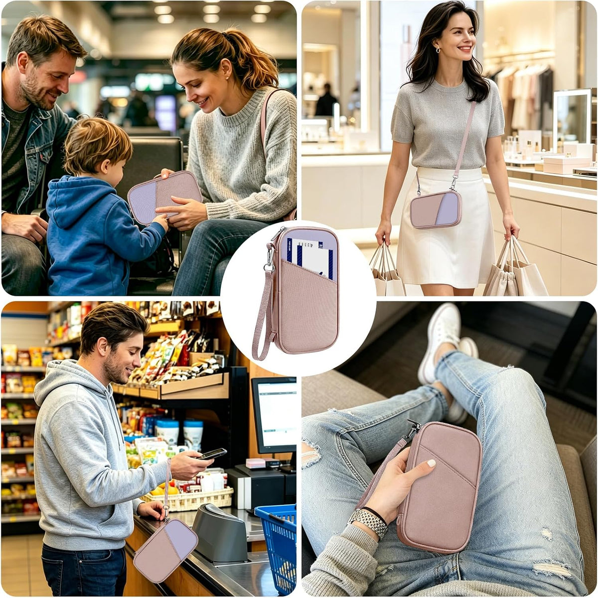 Family Passport Holder for Travel with RFID Blocking, Traveling Essentials Organizer Pouch Bag, Light Passport Wallet for Travel Must Haves Accessories for Women Men