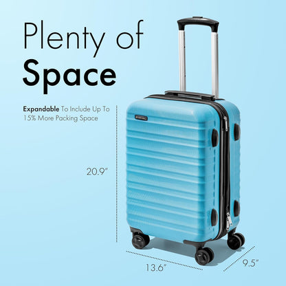 21 Inch Carry On Luggage Hardside Spinner, Lightweight and Expandable, Suitcase Rolling Carryon w/ 4 Wheels, Blue, Not Made In China