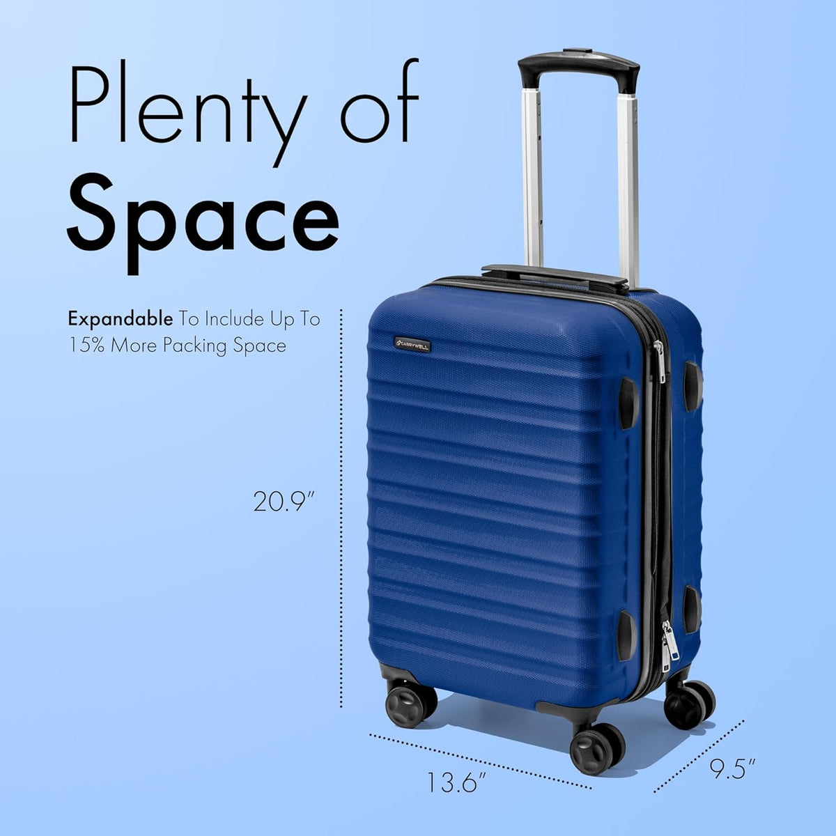21 Inch Carry On Luggage Hardside Spinner, Lightweight and Expandable, Suitcase Rolling Carryon w/ 4 Wheels, Blue, Not Made In China