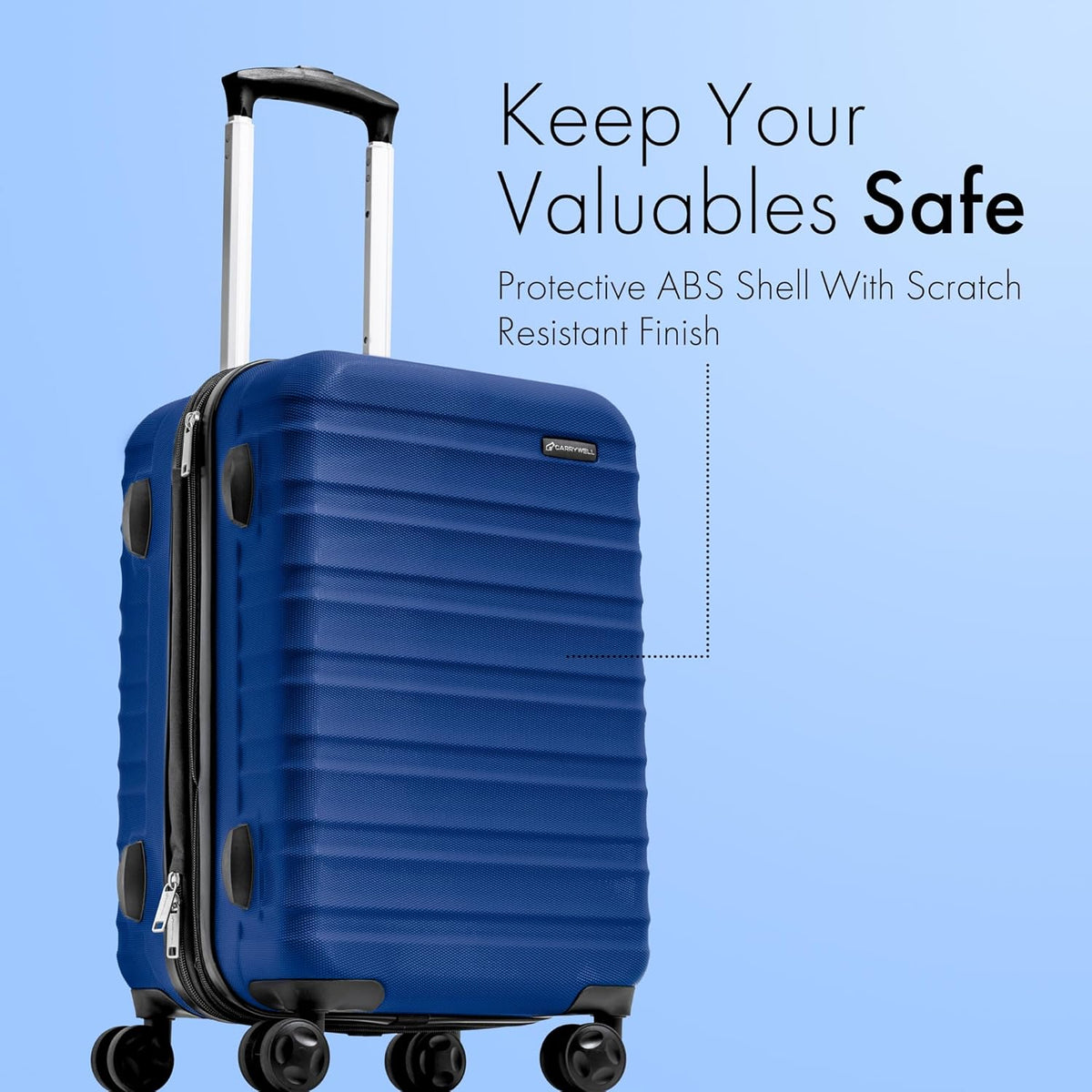 21 Inch Carry On Luggage Hardside Spinner, Lightweight and Expandable, Suitcase Rolling Carryon w/ 4 Wheels, Blue, Not Made In China
