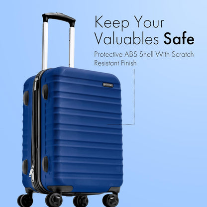 21 Inch Carry On Luggage Hardside Spinner, Lightweight and Expandable, Suitcase Rolling Carryon w/ 4 Wheels, Blue, Not Made In China
