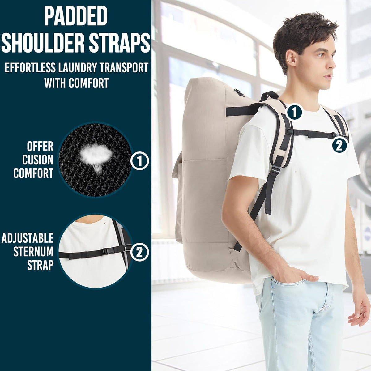 Laundry Bag Extra Large 115L, Laundry Backpack Bag, Laundry Bags Extra Large Heavy Duty, Laundry Bag with Straps, Clothes Hamper Bags with 4 Pockets, College Laundromat Backpack for Dorm Room