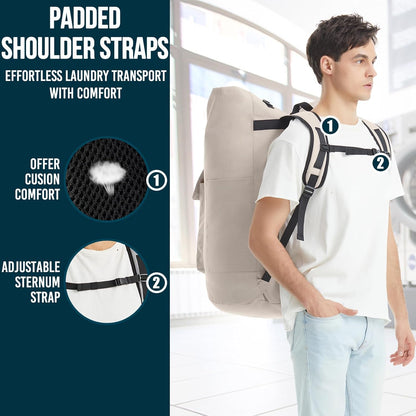 Laundry Bag Extra Large 115L, Laundry Backpack Bag, Laundry Bags Extra Large Heavy Duty, Laundry Bag with Straps, Clothes Hamper Bags with 4 Pockets, College Laundromat Backpack for Dorm Room