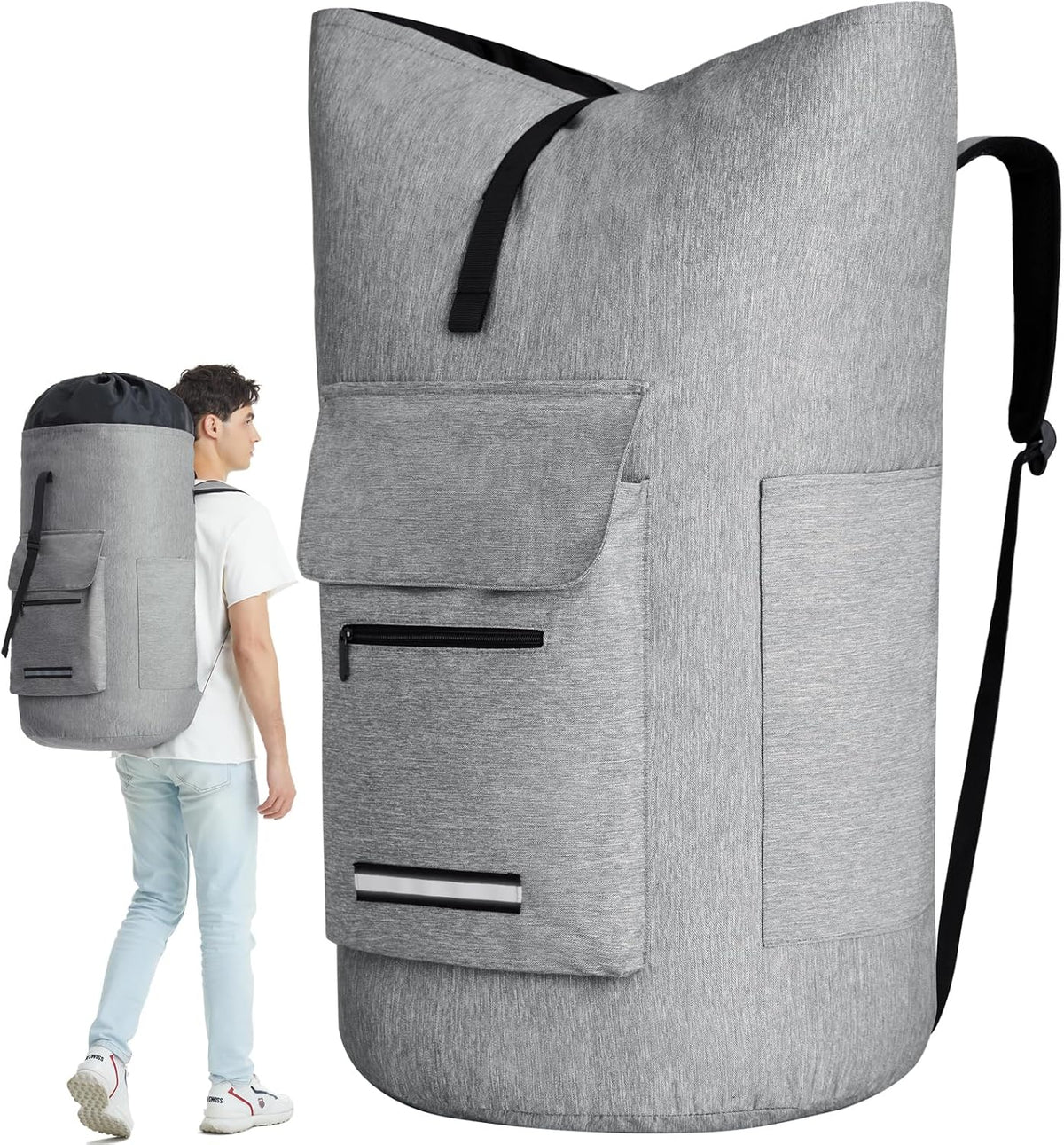 Laundry Bag Extra Large 115L, Laundry Backpack Bag, Laundry Bags Extra Large Heavy Duty, Laundry Bag with Straps, Clothes Hamper Bags with 4 Pockets, College Laundromat Backpack for Dorm Room