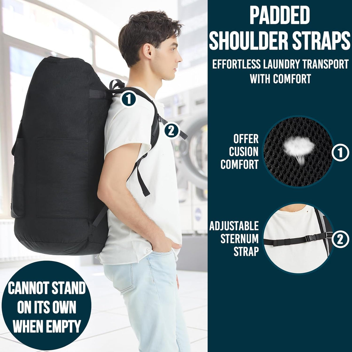 Laundry Bag Extra Large 115L, Laundry Backpack Bag, Laundry Bags Extra Large Heavy Duty, Laundry Bag with Straps, Clothes Hamper Bags with 4 Pockets, College Laundromat Backpack for Dorm Room