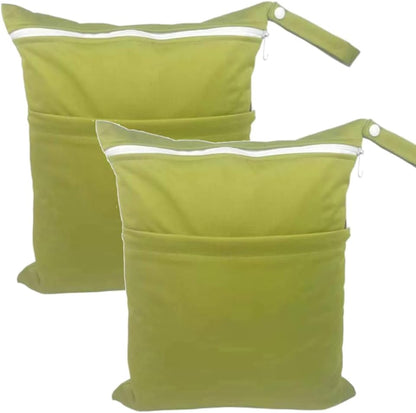 Wet Dry Bags 11.8 × 14.1 in 2 Pack Large Waterproof Diaper Bag with Double Zipper Compartments Reusable Polyester Travel Pouch for Baby Cloth Diapers Swimsuits Yoga Gym (Yellow)