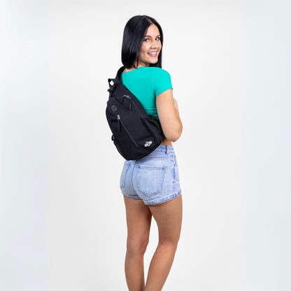 Crossbody Sling Bag Anti-Theft Travel Backpack, Black | Adjustable chest strap carryall daypack for travel, hiking & everyday use with crossbody sling backpack design