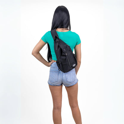 Crossbody Sling Bag Anti-Theft Travel Backpack, Black | Adjustable chest strap carryall daypack for travel, hiking & everyday use with crossbody sling backpack design