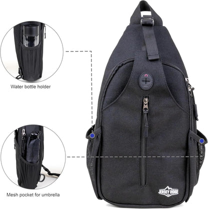 Crossbody Sling Bag Anti-Theft Travel Backpack, Black | Adjustable chest strap carryall daypack for travel, hiking & everyday use with crossbody sling backpack design