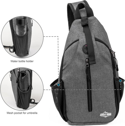 Crossbody Sling Bag Anti-Theft Travel Backpack, Black | Adjustable chest strap carryall daypack for travel, hiking & everyday use with crossbody sling backpack design