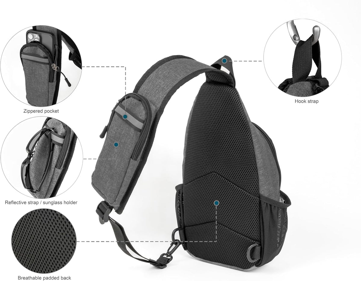 Crossbody Sling Bag Anti-Theft Travel Backpack, Black | Adjustable chest strap carryall daypack for travel, hiking & everyday use with crossbody sling backpack design