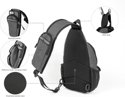 Crossbody Sling Bag Anti-Theft Travel Backpack, Black | Adjustable chest strap carryall daypack for travel, hiking & everyday use with crossbody sling backpack design