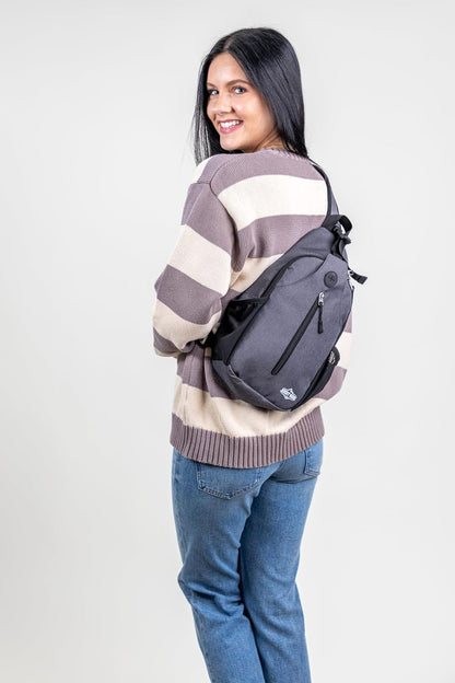 Crossbody Sling Bag Anti-Theft Travel Backpack, Black | Adjustable chest strap carryall daypack for travel, hiking & everyday use with crossbody sling backpack design