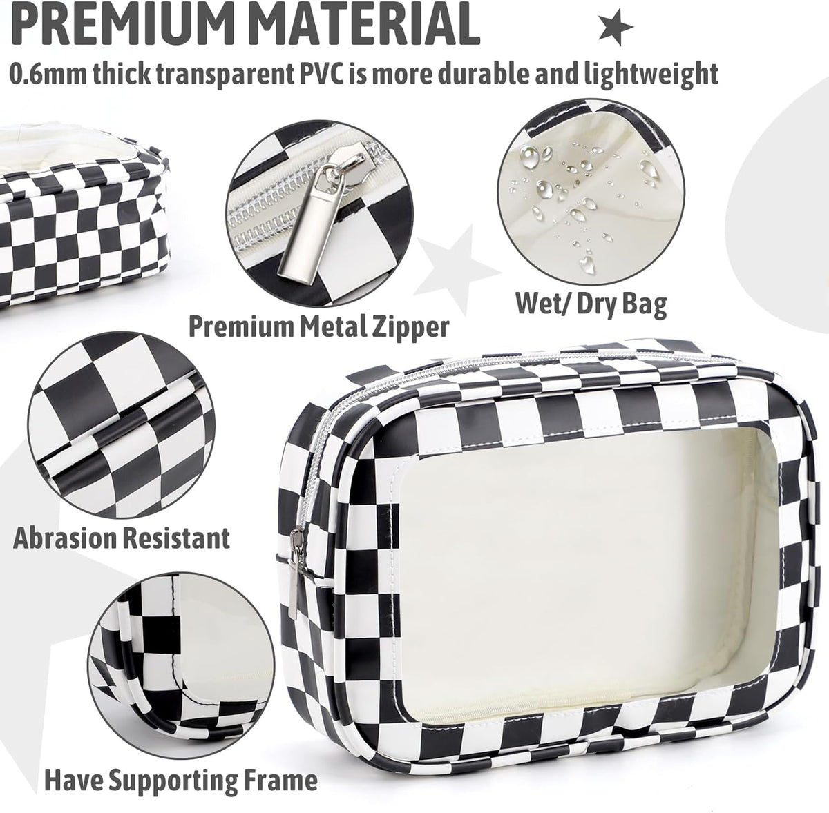 Clear Toiletry Bag,TSA Approved Travel Makeup Pouch with Zipper for Cosmetics and Toiletries，Diaper Bag Organizer Pouch Set,Women's Purse Organizer and Clear Car Bag