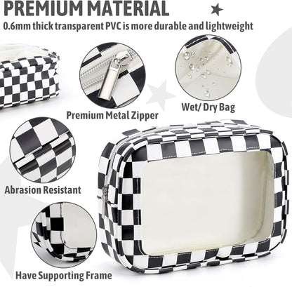 Clear Toiletry Bag,TSA Approved Travel Makeup Pouch with Zipper for Cosmetics and Toiletries，Diaper Bag Organizer Pouch Set,Women's Purse Organizer and Clear Car Bag
