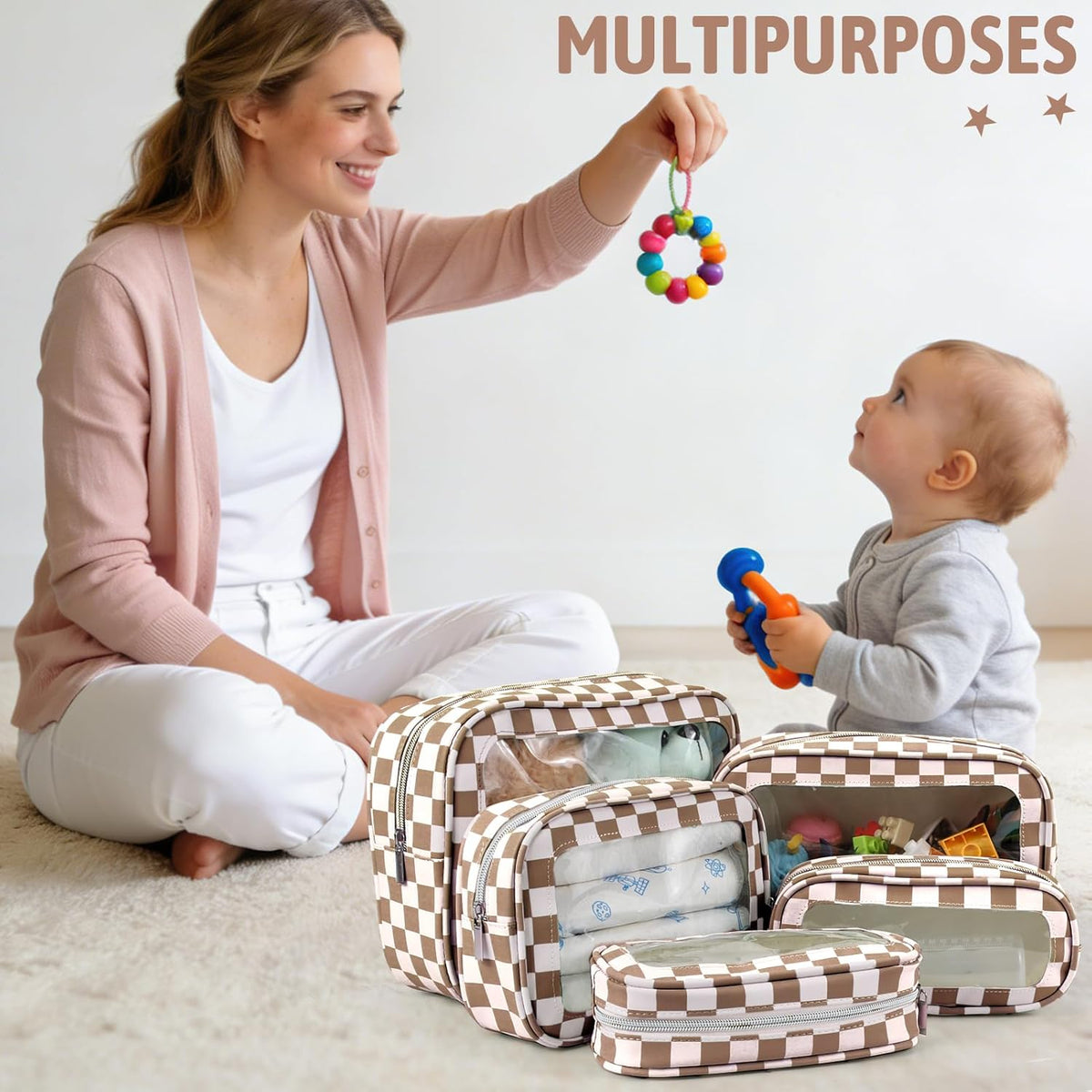 Clear Toiletry Bag,TSA Approved Travel Makeup Pouch with Zipper for Cosmetics and Toiletries，Diaper Bag Organizer Pouch Set,Women's Purse Organizer and Clear Car Bag