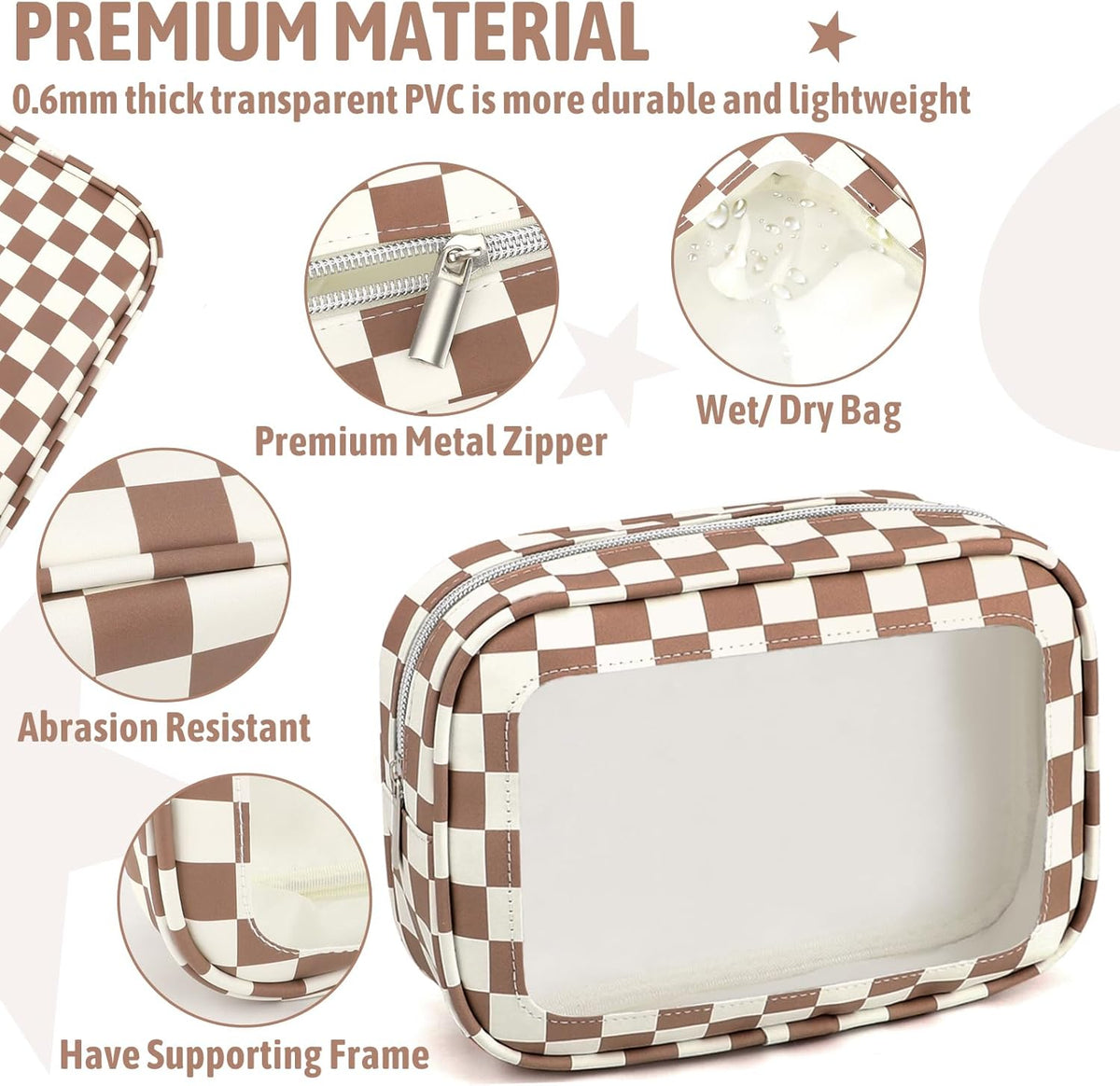 Clear Toiletry Bag,TSA Approved Travel Makeup Pouch with Zipper for Cosmetics and Toiletries，Diaper Bag Organizer Pouch Set,Women's Purse Organizer and Clear Car Bag