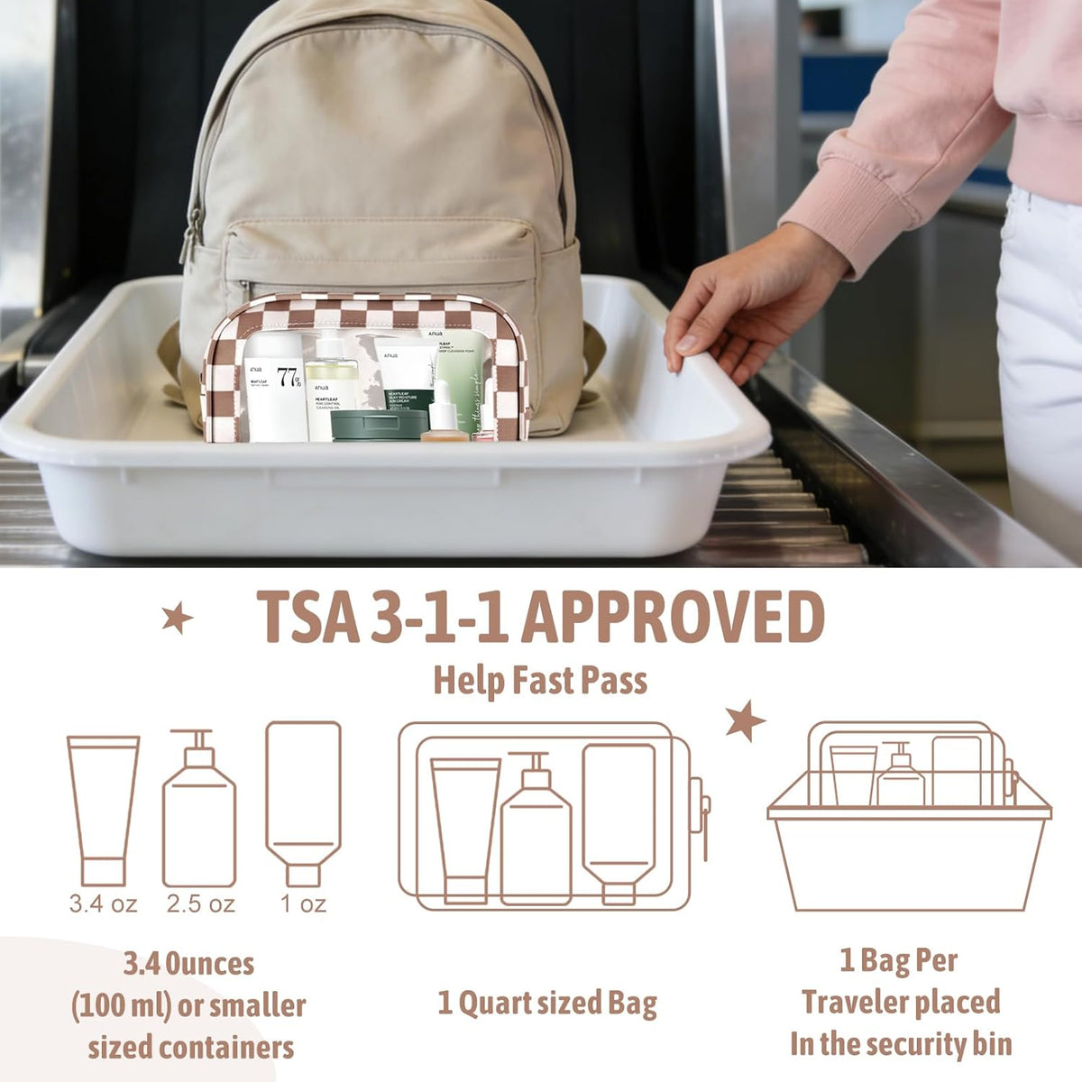 Clear Toiletry Bag,TSA Approved Travel Makeup Pouch with Zipper for Cosmetics and Toiletries，Diaper Bag Organizer Pouch Set,Women's Purse Organizer and Clear Car Bag
