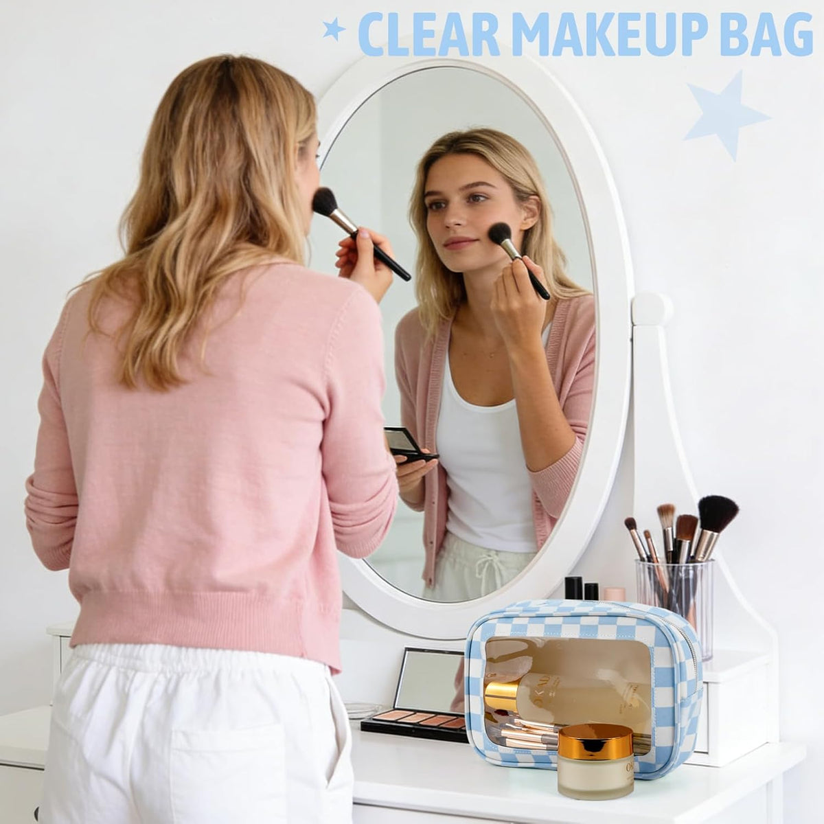 Clear Toiletry Bag,TSA Approved Travel Makeup Pouch with Zipper for Cosmetics and Toiletries，Diaper Bag Organizer Pouch Set,Women's Purse Organizer and Clear Car Bag