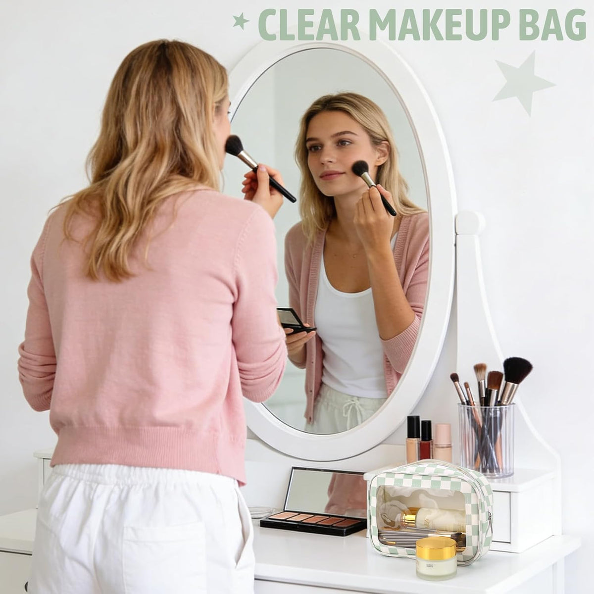 Clear Toiletry Bag,TSA Approved Travel Makeup Pouch with Zipper for Cosmetics and Toiletries，Diaper Bag Organizer Pouch Set,Women's Purse Organizer and Clear Car Bag
