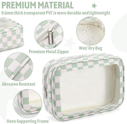 Clear Toiletry Bag,TSA Approved Travel Makeup Pouch with Zipper for Cosmetics and Toiletries，Diaper Bag Organizer Pouch Set,Women's Purse Organizer and Clear Car Bag