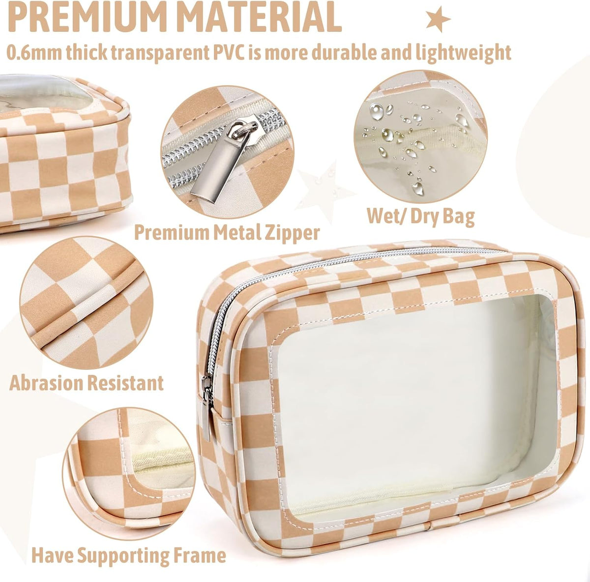 Clear Toiletry Bag,TSA Approved Travel Makeup Pouch with Zipper for Cosmetics and Toiletries，Diaper Bag Organizer Pouch Set,Women's Purse Organizer and Clear Car Bag
