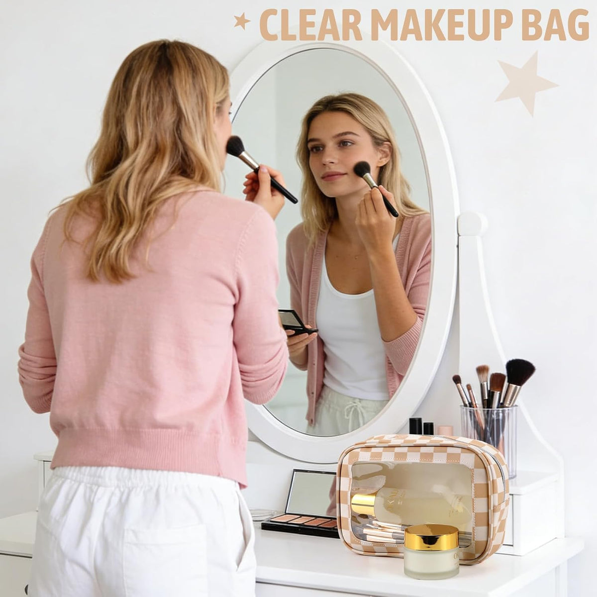 Clear Toiletry Bag,TSA Approved Travel Makeup Pouch with Zipper for Cosmetics and Toiletries，Diaper Bag Organizer Pouch Set,Women's Purse Organizer and Clear Car Bag