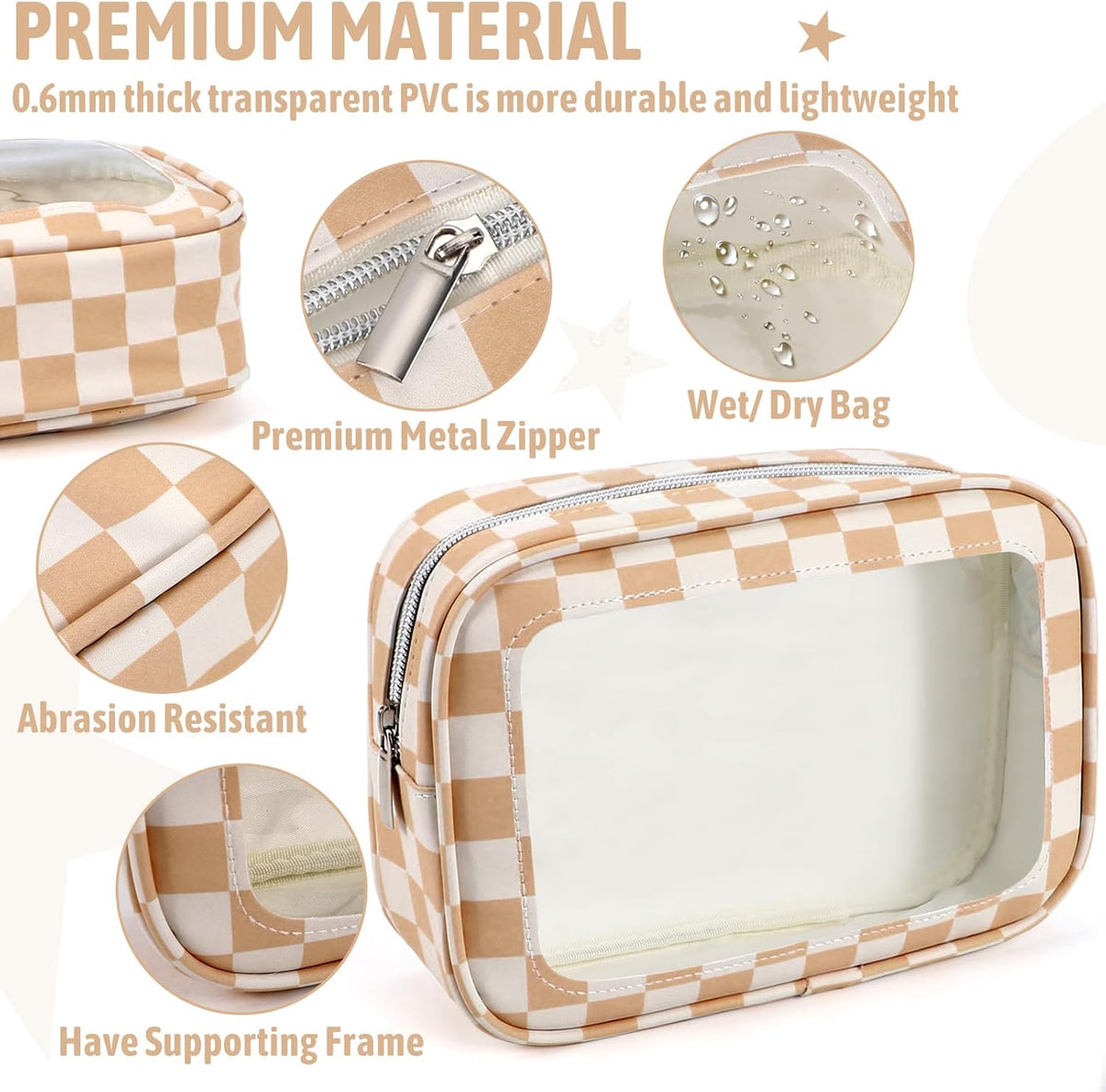 Clear Toiletry Bag,TSA Approved Travel Makeup Pouch with Zipper for Cosmetics and Toiletries，Diaper Bag Organizer Pouch Set,Women's Purse Organizer and Clear Car Bag