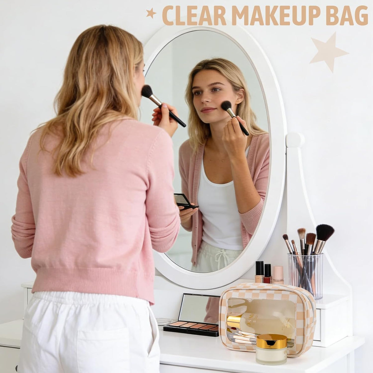 Clear Toiletry Bag,TSA Approved Travel Makeup Pouch with Zipper for Cosmetics and Toiletries，Diaper Bag Organizer Pouch Set,Women's Purse Organizer and Clear Car Bag